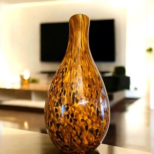 Elegant Brown to Dark Orange Vase With Black Spots and a Perfect Pontil- Murano?